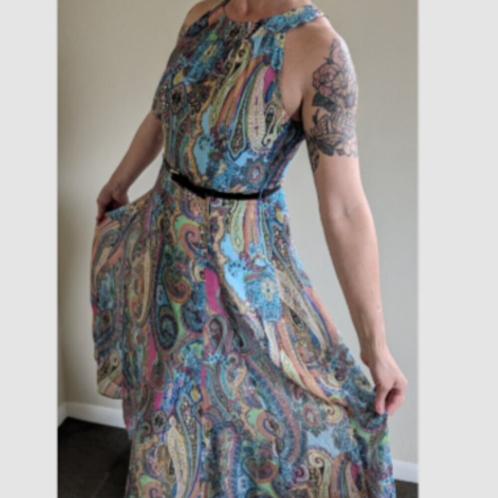 Tommy Hilfiger Dress Womens sz 6 Paisley Sleeveless Halter NWT - With Belt